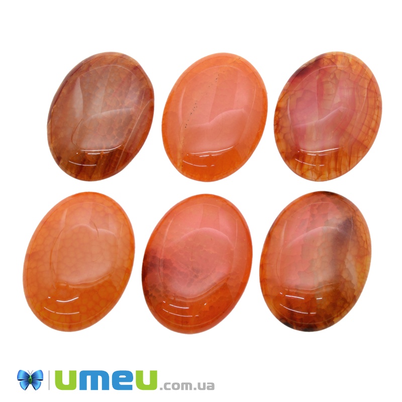 Кабошон нат. камінь Агат Краклє помаранчевий, Овал, 40х30 мм (KAB-038552)