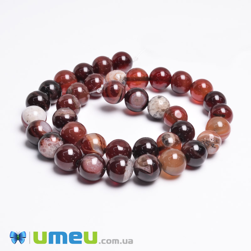 Бусины Агат коричневый, Натур. камень, 10 мм, 38 см, Круглые (BUS-049744)