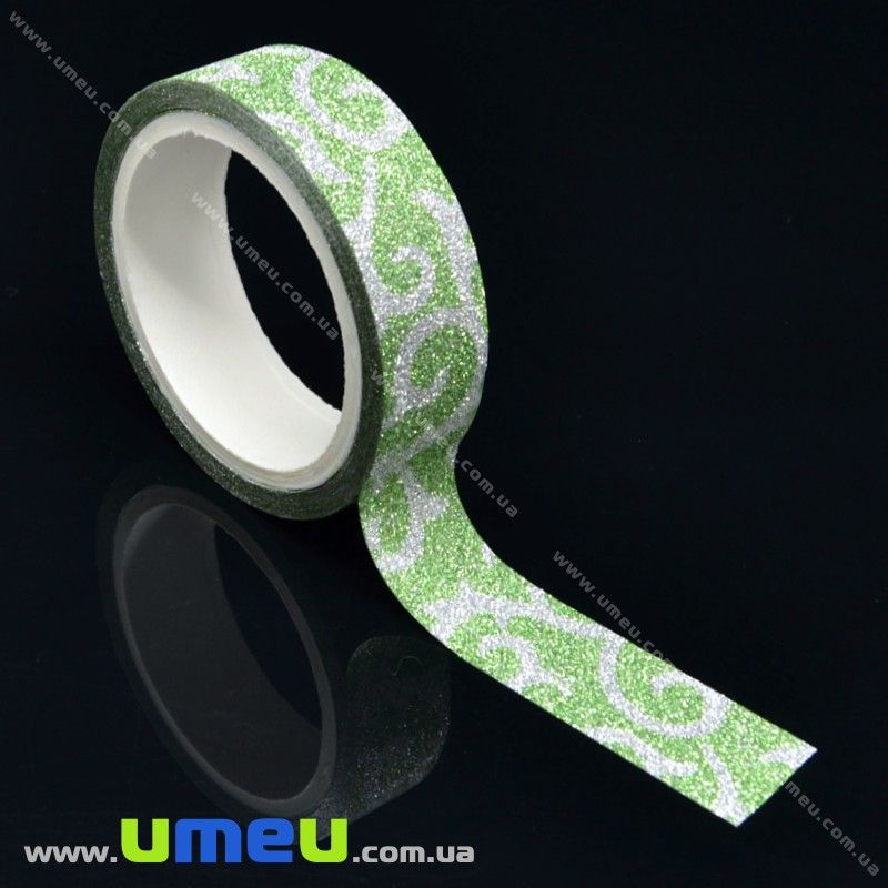 Декоративний скотч гліттерний, 15 мм, Зелений (DIF-018017)