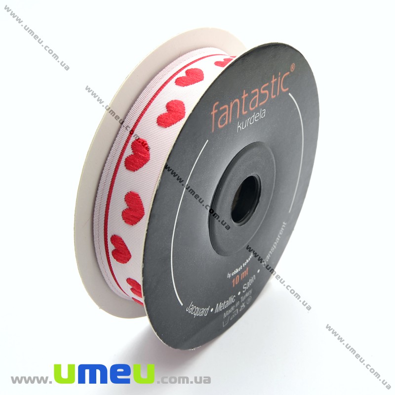Тесьма Fantastic сердечки, 17 мм, Красная (LEN-010936)