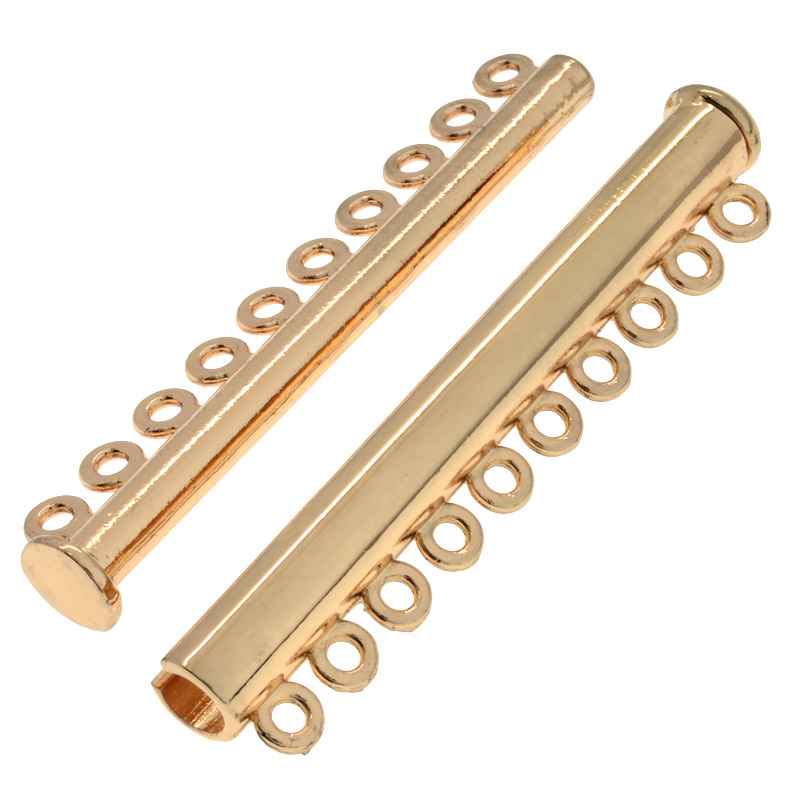 Магнитный замок-слайдер на 9 нитей, Светлое золото, 52х13,5х7 мм (ZAM-053077)