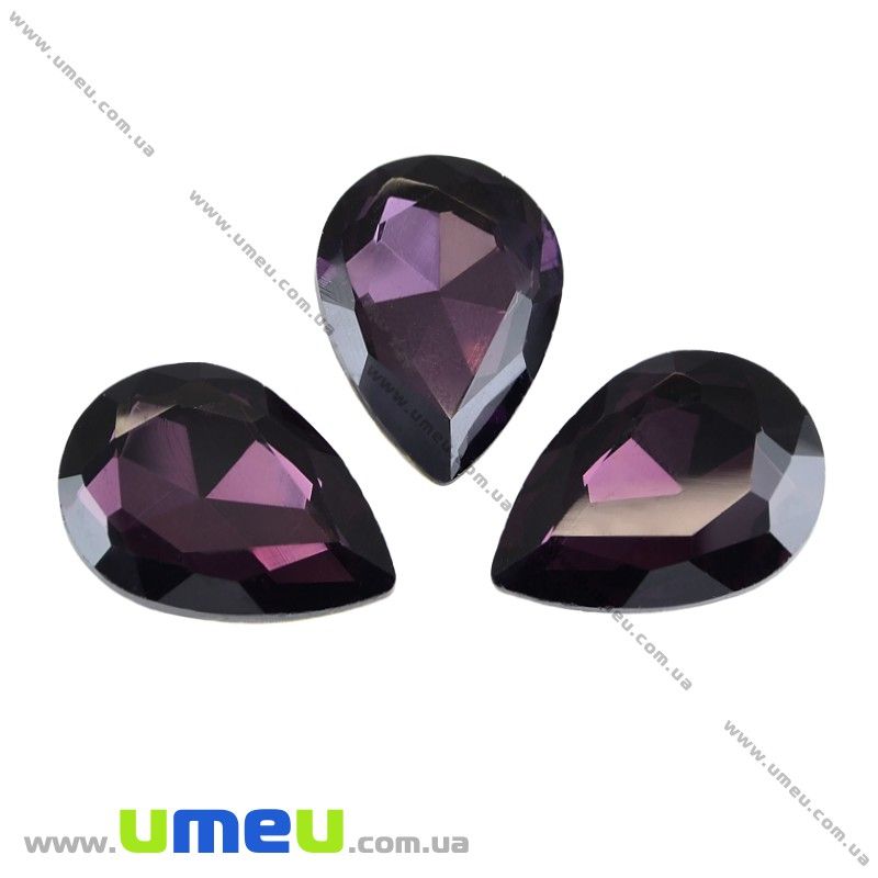Ріволі скляний, Крапля гранована, 25х18 мм, Фіолетовий (KAB-003693)