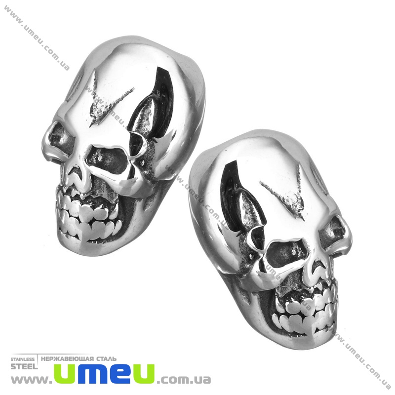 Бусина из нержавеющей стали Череп, 13х8,5х7 мм, Темное серебро (STL-036517)