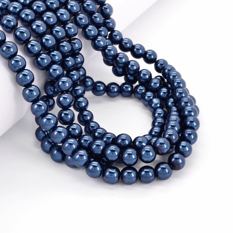 Намистини скляні Перли, 8 мм, Сині, Круглі (BUS-052111)