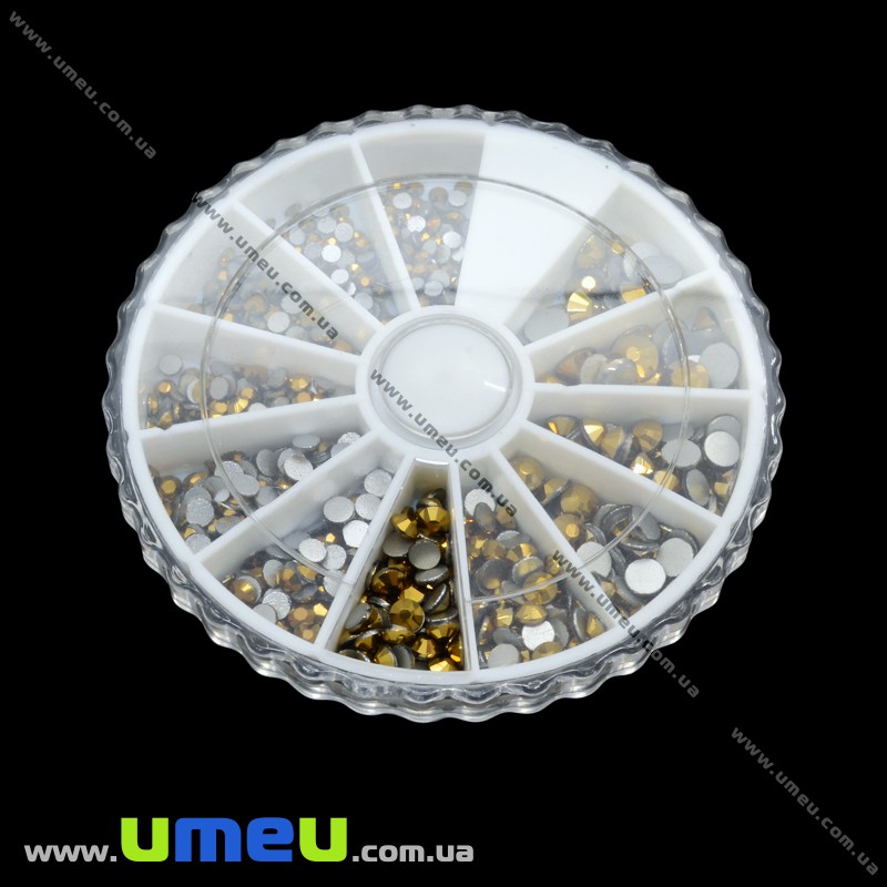Набір скляних страз в контейнері, Золотисті (STR-012712)