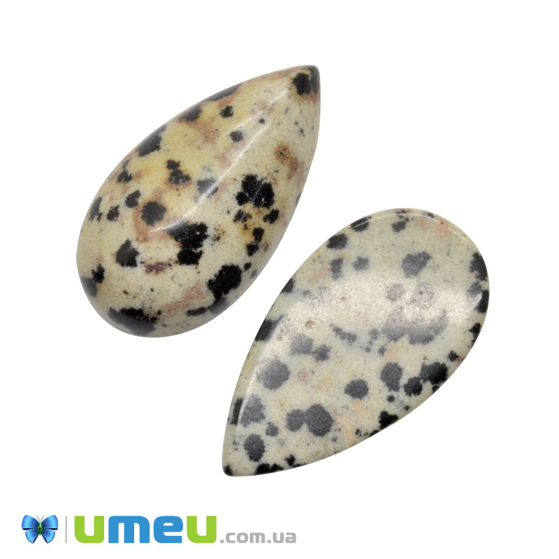 Кабошон нат. камінь Яшма далматинова, Крапля, 28х15 мм (KAB-050567)