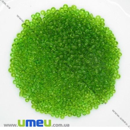 Бісер китайський середній, 8/0, Зелений прозорий, 3 мм (BIS-007996)