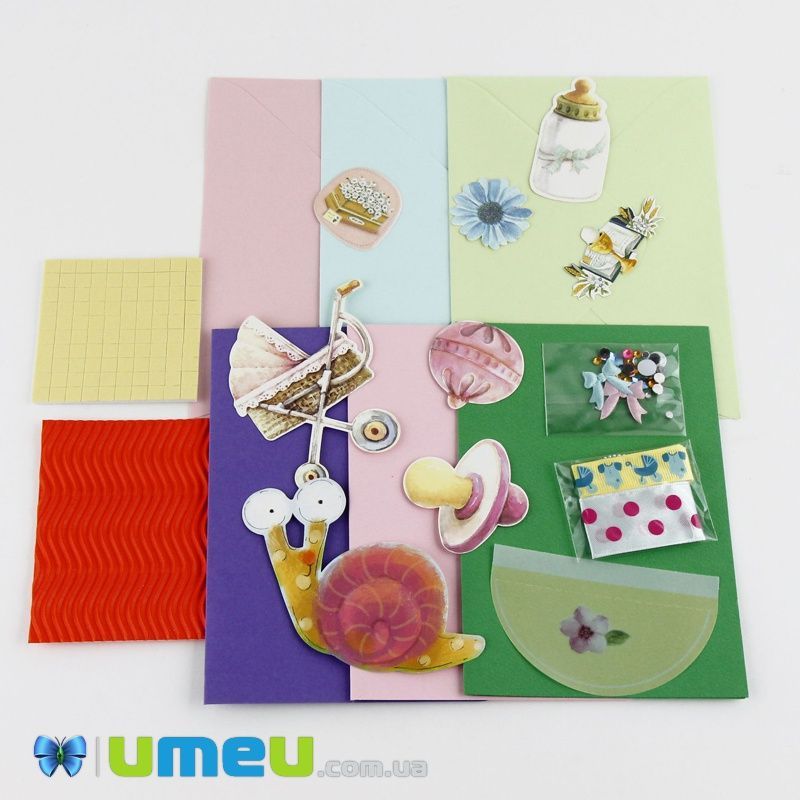 Набір скрапбукінгу для виготовлення 3-х великих листівок з конвертами, Дитяча (DIF-032795)