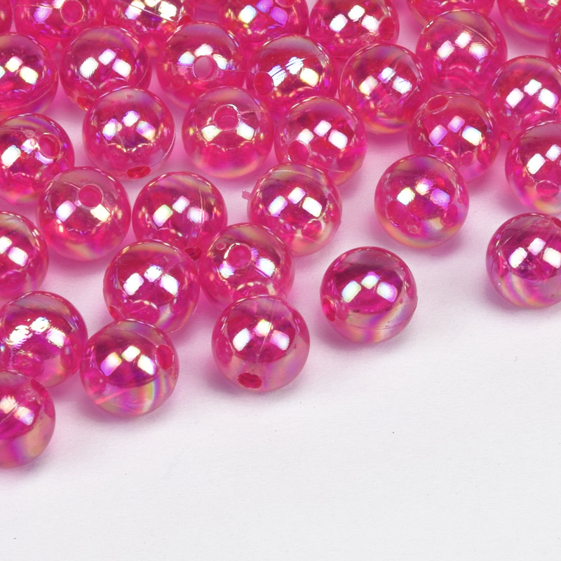 Намистини акрилові Прозорі райдужні, Круглі, 8 мм, Малинові (BUS-059739)