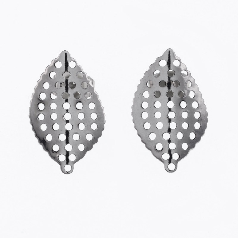 Пусети з нерж. сталі з заглушками, Листочки, 18х11 мм, Темне срібло (STL-055774)