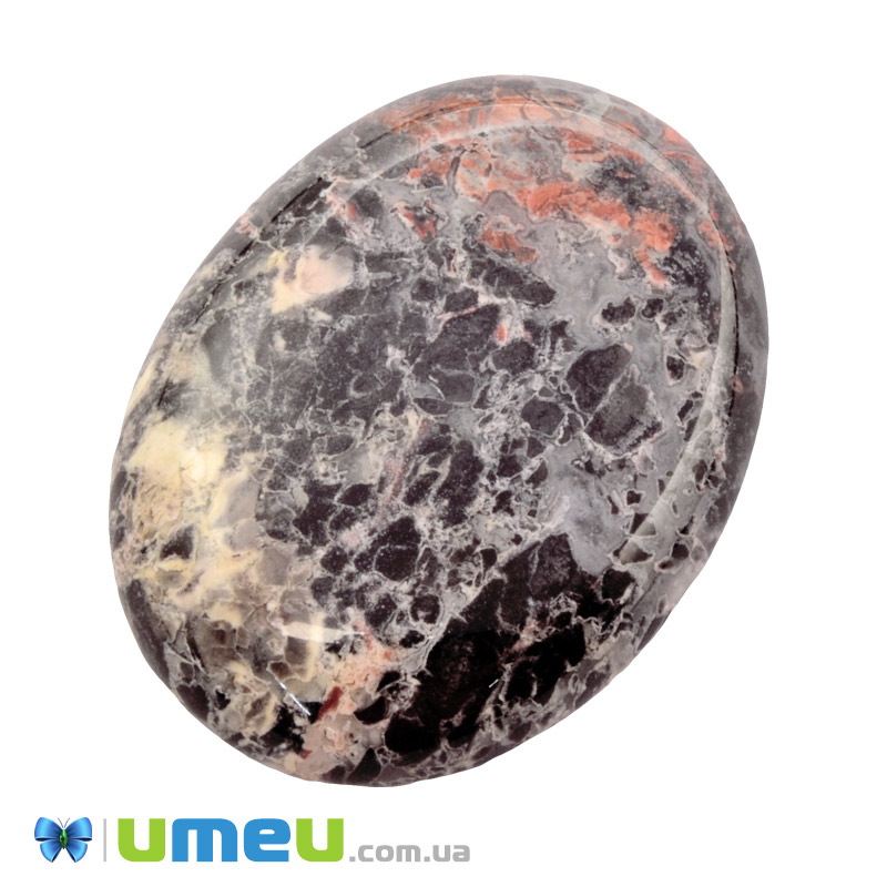 Кабошон нат. камінь Яшма брекчієва, Овал, 40,3 х30,3 мм (KAB-050032)