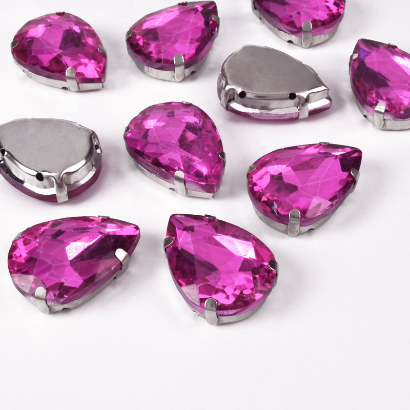 Шатон крапля 25х18 мм, Темне срібло, Малиновий (KAB-052618)