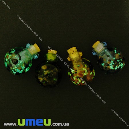 Скляна баночка Lampwork з фосфорісцентнимі вкрапленнями, 26х21 мм, Блакитна (DIF-006779)