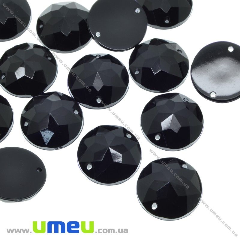 Пришивний кристал пласт. Круглий гранований, 10 мм, Чорний (KAB-030571)