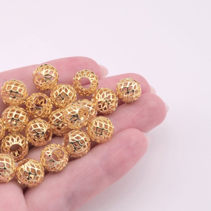 Намистина метал., Кругла ажурна, 10 мм, Латунь з покриттям 18 kt (BUS-055813)