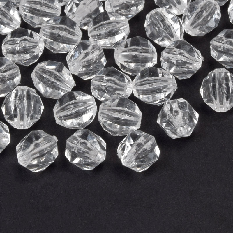 Намистини для сумок ОПТ, Акрилові, Круглі грановані, 8 мм, Прозорі (BUS-059973)