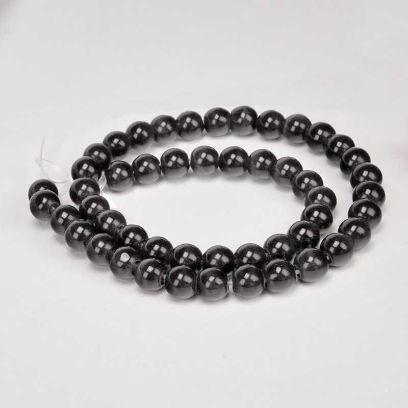 Бусины Кошачий глаз, Синт. камень, 8 мм, Серые, Круглые (BUS-054259)