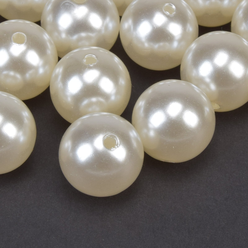 Намистини пластикові, Круглі Перли, 16 мм, Кремові (BUS-059598)