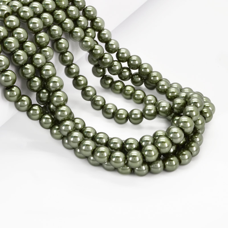 Намистини скляні Перли, 8 мм, Оливкові, Круглі (BUS-052085)