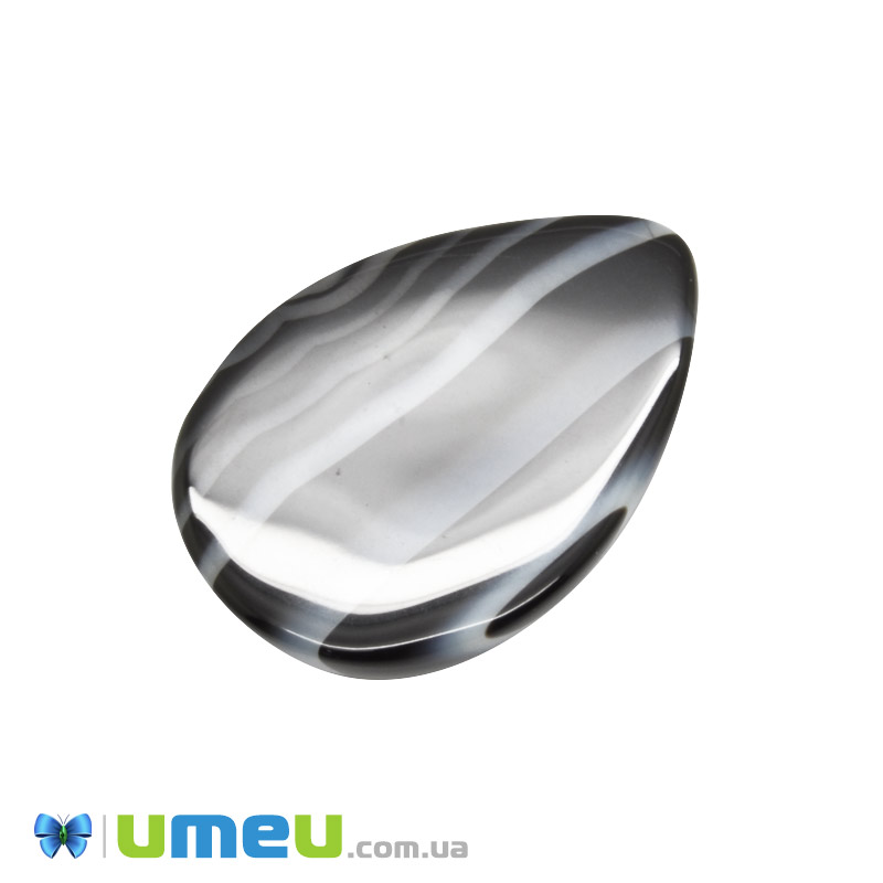 Кабошон нат. камень Агат черный, Капля, 24,9х18,2 мм (KAB-050626)