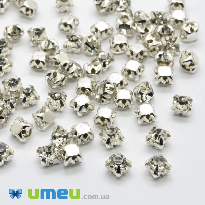 Шатони круглі 4 мм, Темне срібло, Білі (KAB-052235)
