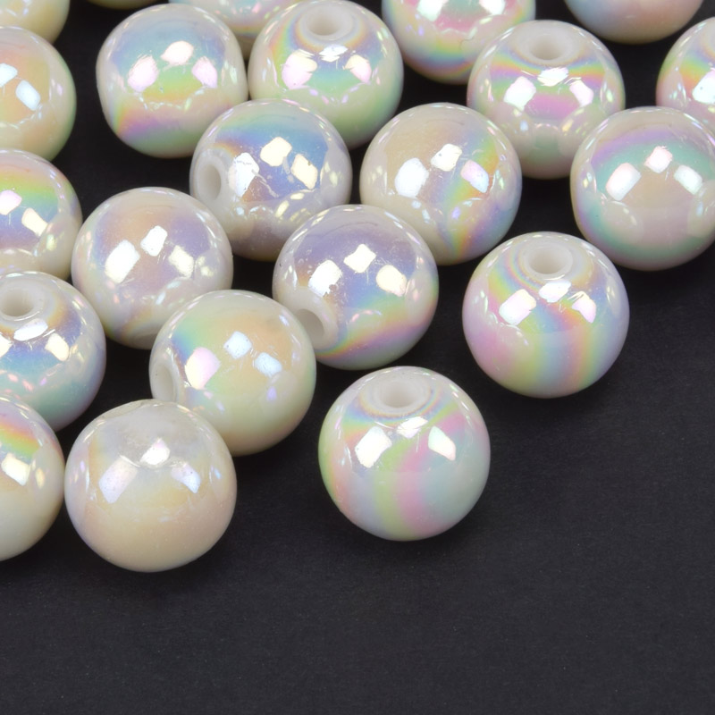 Намистини для сумок ОПТ, Пластикові райдужні, Круглі, 12 мм, Білі (BUS-060795)