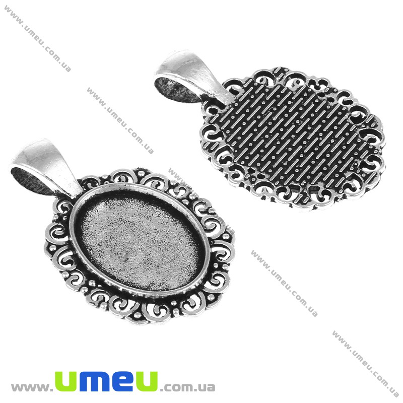 Основа овальна, 34х21 мм, 18х13 мм, Античне срібло (OSN-004723)