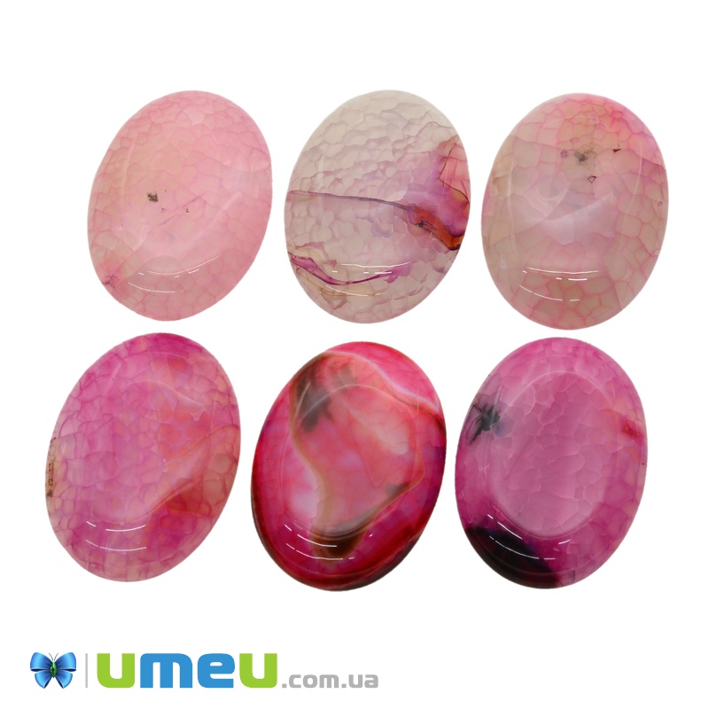 Кабошон нат. камень Агат Кракле розовый, Овал, 40х30 мм (KAB-038553)