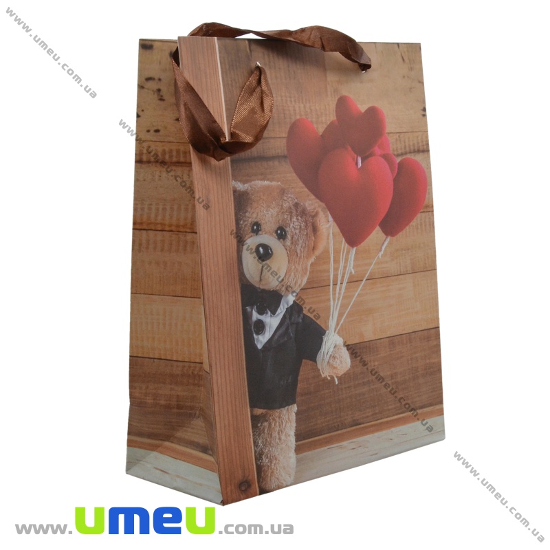 Подарунковий пакет Ведмедики, 32х26х10 см, Коричневий (UPK-035623)