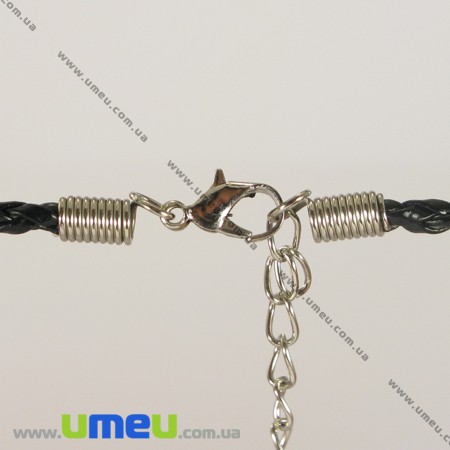 Основа для кольє плетені (кожзам), Чорна, 46 см, 3 мм (OSN-001359)