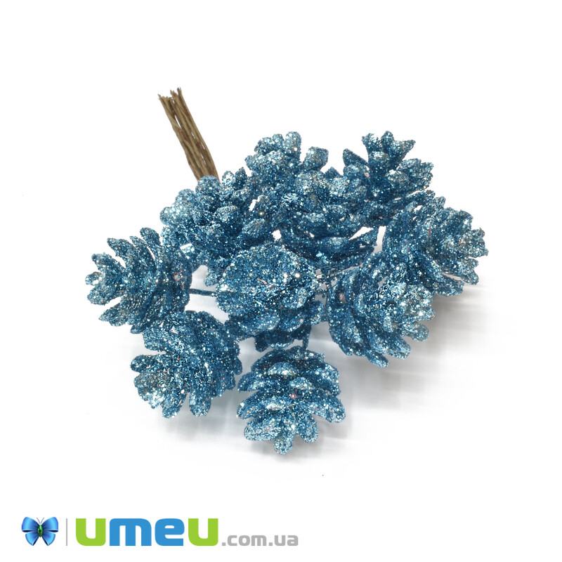 Шишка в глітері на дроті, 21х20 мм, Блакитна (DIF-042884)