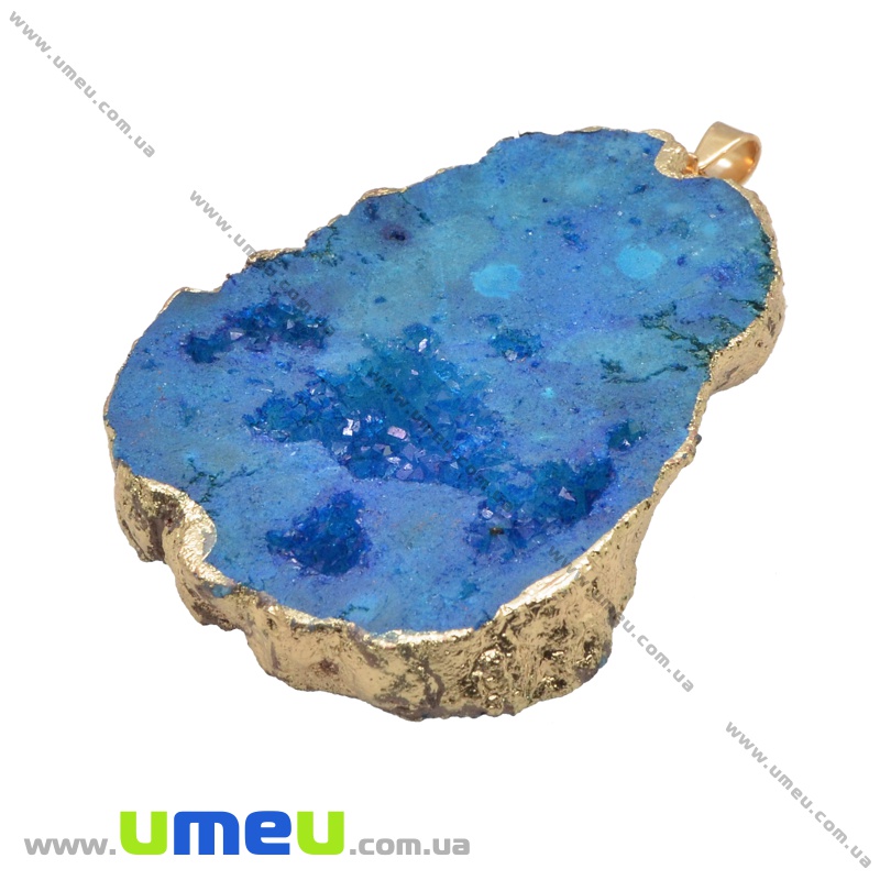 Підвіска з натурального каменю, Друза агату, Синя, 70х45 мм (POD-034051)