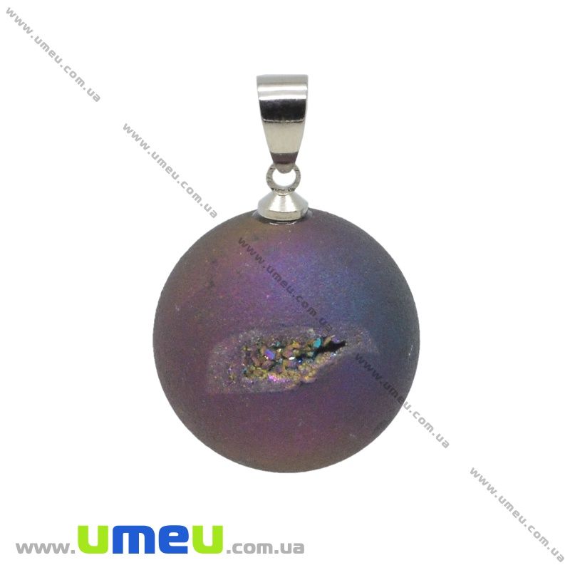 Підвіска з натурального каменю Куля, Друза агату, Фіолетова, 31х20 мм (POD-033046)