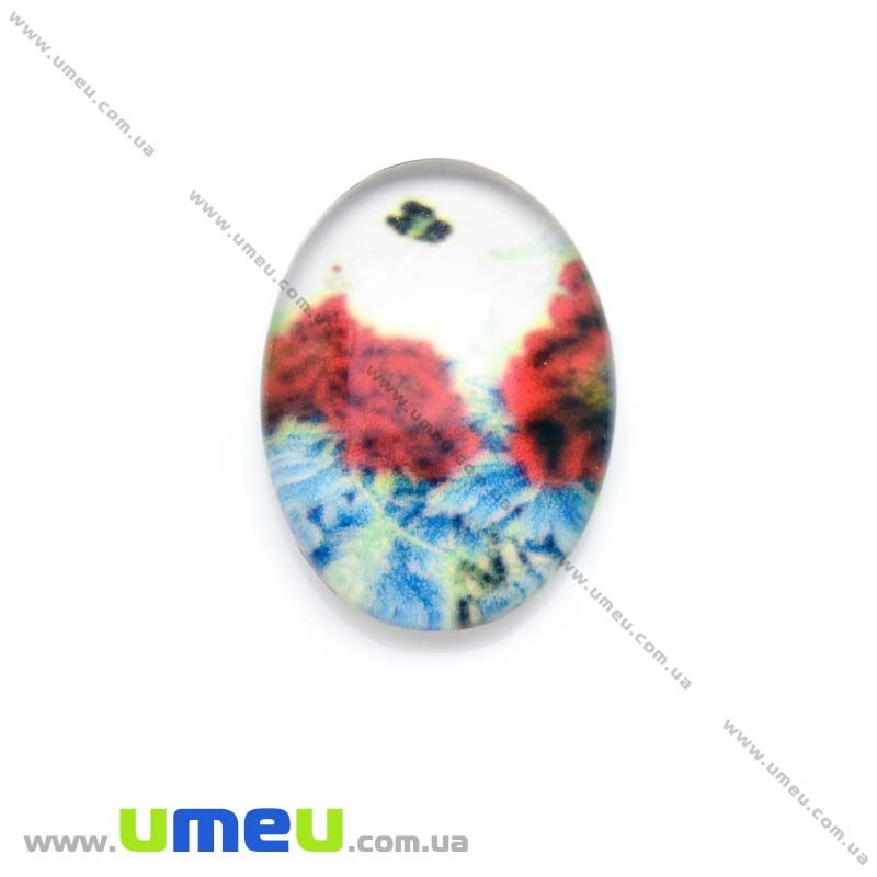 Кабошон скляний з принтом Квіти, 18х13 мм, Овал (KAB-013750)