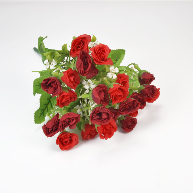 Букет трояндочок з гіпсофілою, 30 см, Червоний (DIF-057668)