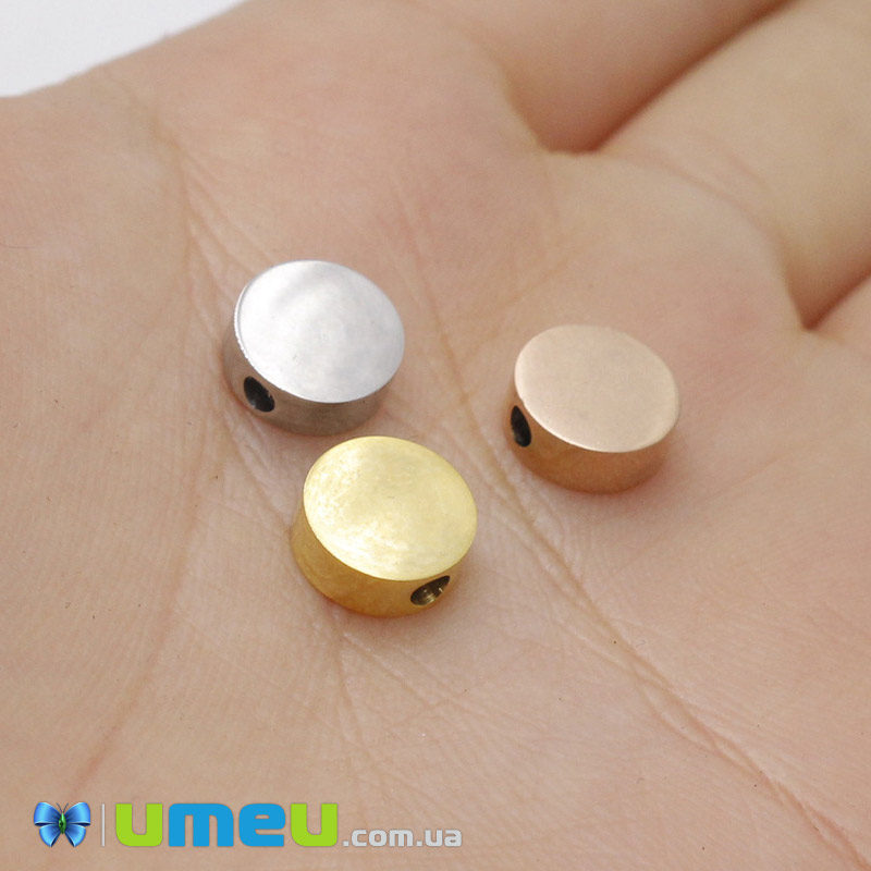 Намистина з нержавіючої сталі Кругла плоска, 8х3 мм, Рожеве золото (STL-044573)