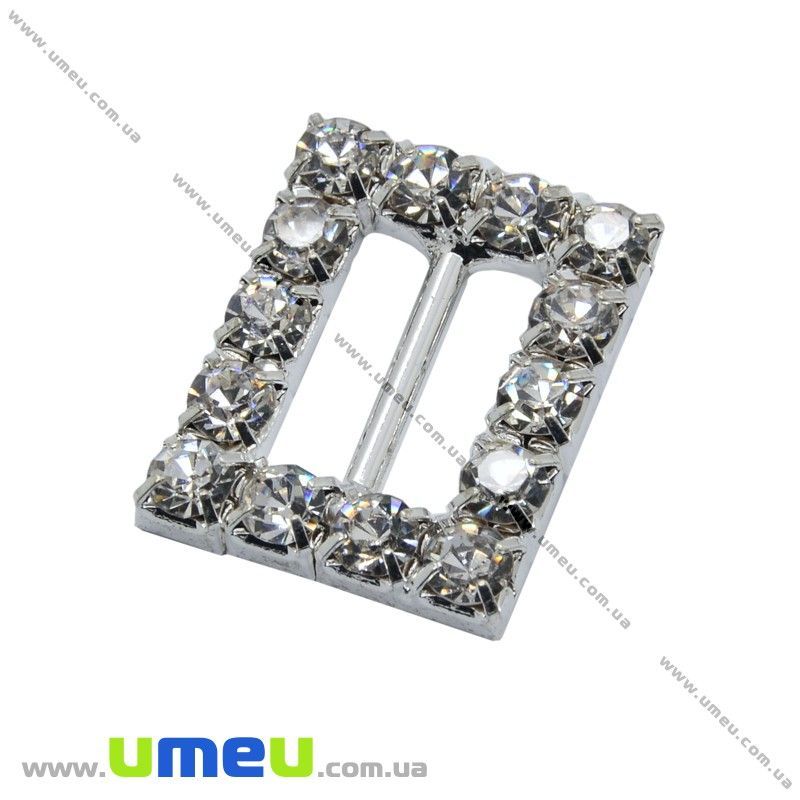 Пряжка металева зі стразами, 17х14 мм, Темне срібло (SEW-012723)