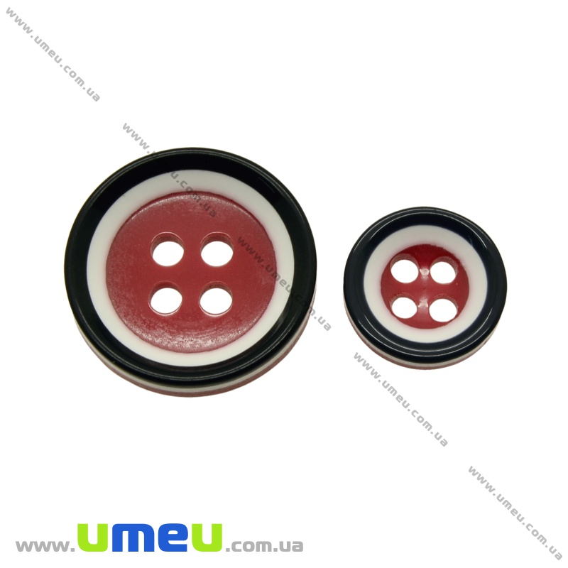 Гудзик пластиковий Круглий Смугастий, 18 мм, Чорно-червоний (PUG-021415)