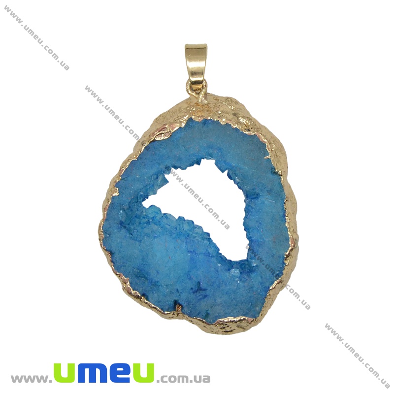 Підвіска з натурального каменю, Друза агату, Синя, 52х34 мм (POD-034056)