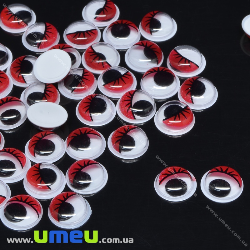 Набір оченят круглих з бігаючими зіницями 10 мм, Червоні (DIF-034614)