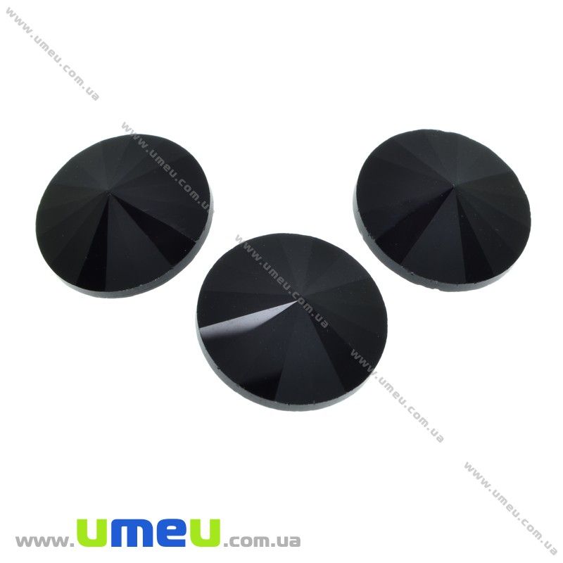 Ріволі скляний, Круглий гранований, 14 мм, Чорний (KAB-031373)