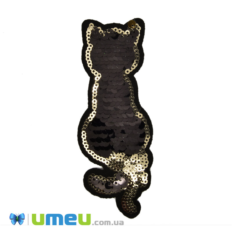Термоаплікація двостороння Кішка, 12,5х4,5 см, Золотисто-чорна (APL-042402)