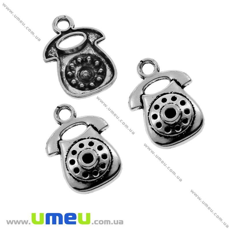 Підвіска метал. Телефон, 17х12 мм, Античне срібло (POD-028322)