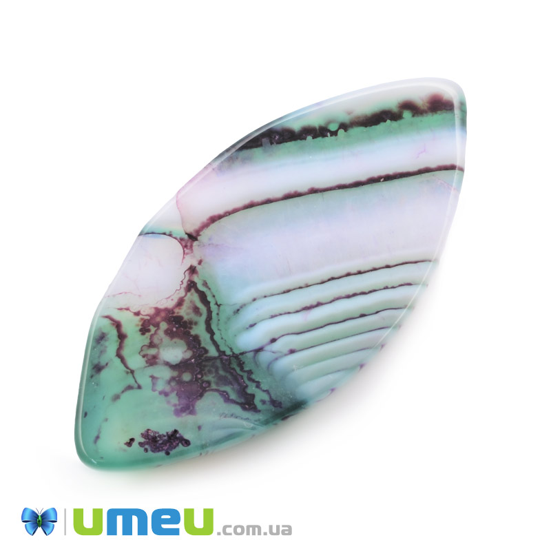 Кабошон нат. камінь Агат Бразильський фіолетово-зелений, Човен, 39х19,3 мм (KAB-042789)