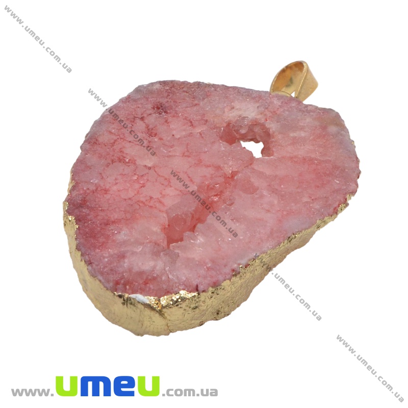 Підвіска з натурального каменю, Друза агату, Рожева, 51х36 мм (POD-034060)