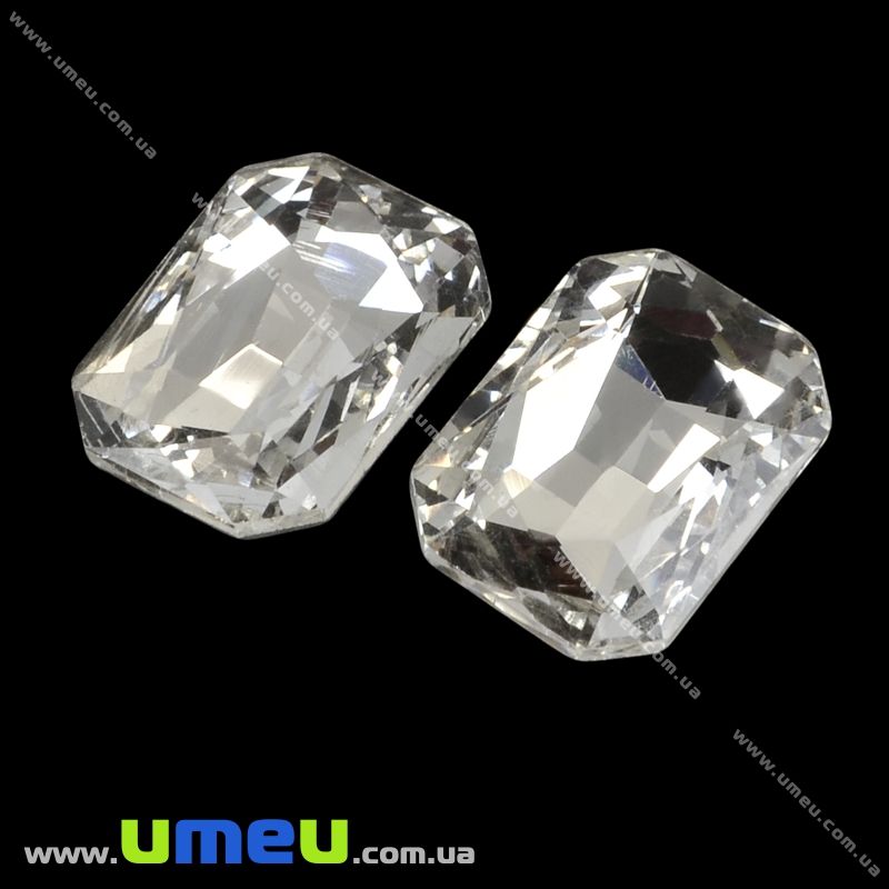 Ріволі скляний, Прямокутний гранований, 14х10 мм, Білий (KAB-031368)