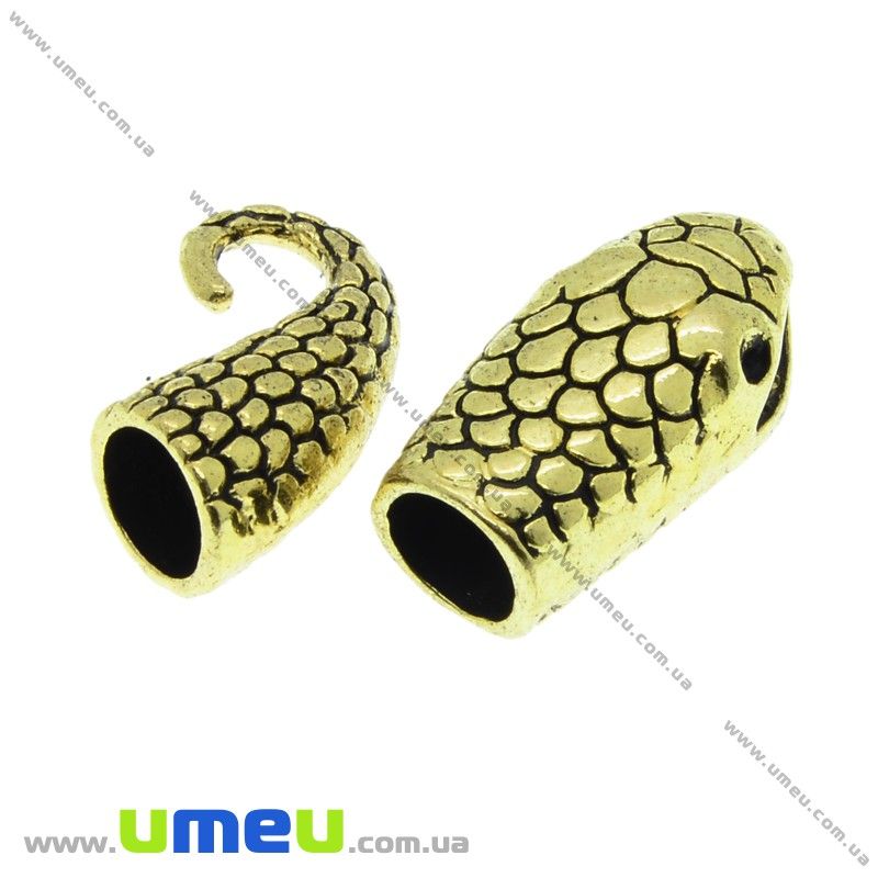 Застібка для вклеювання шнура Змія, Античне золото, 41х13 мм (ZAM-032982)