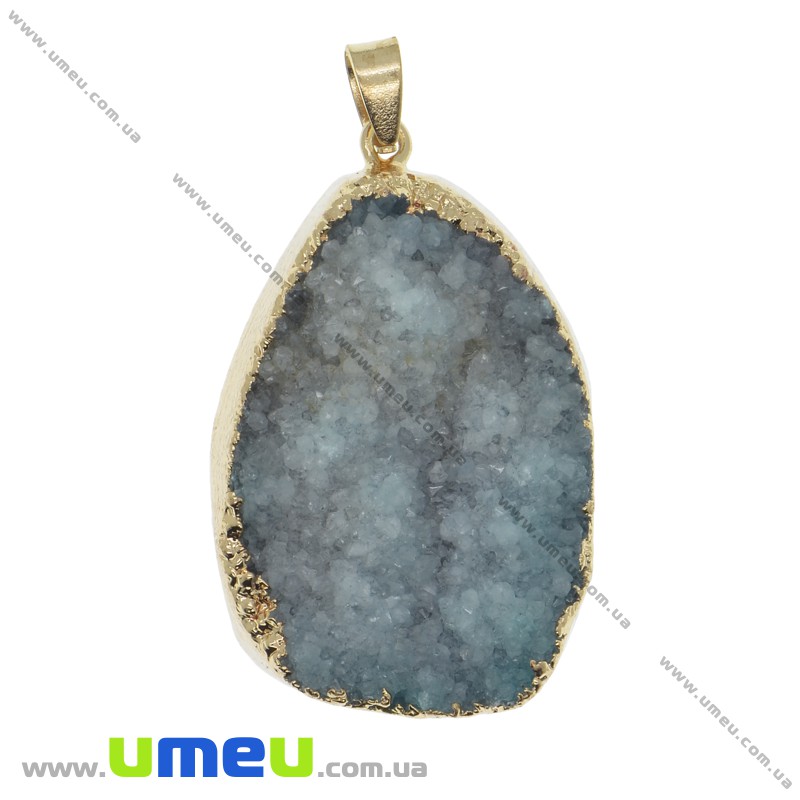 Підвіска з натурального каменю, Друза агату, Блакитна, 50х29 мм (POD-033883)