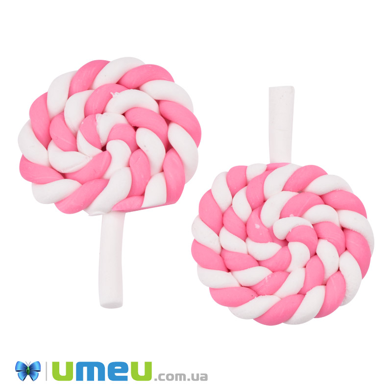 Кабошон з полімерної глини, Льодяник, 32х23 мм, Рожевий (DIF-050831)