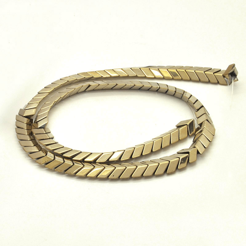 Намистини Гематит, Нат. камінь, Зиг-заг, 8х7х4 мм, З покриттям, Золотисті (BUS-054034)